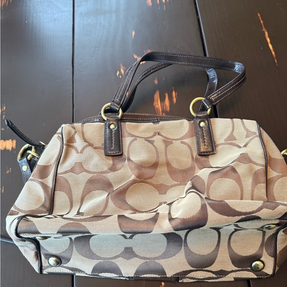 Coach Signature Stripe Brown Satchel - Picture 2 of 11